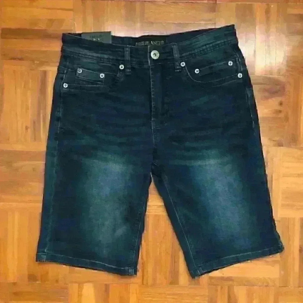 NWT free planet stretch mens dark blue shorts labeled 28